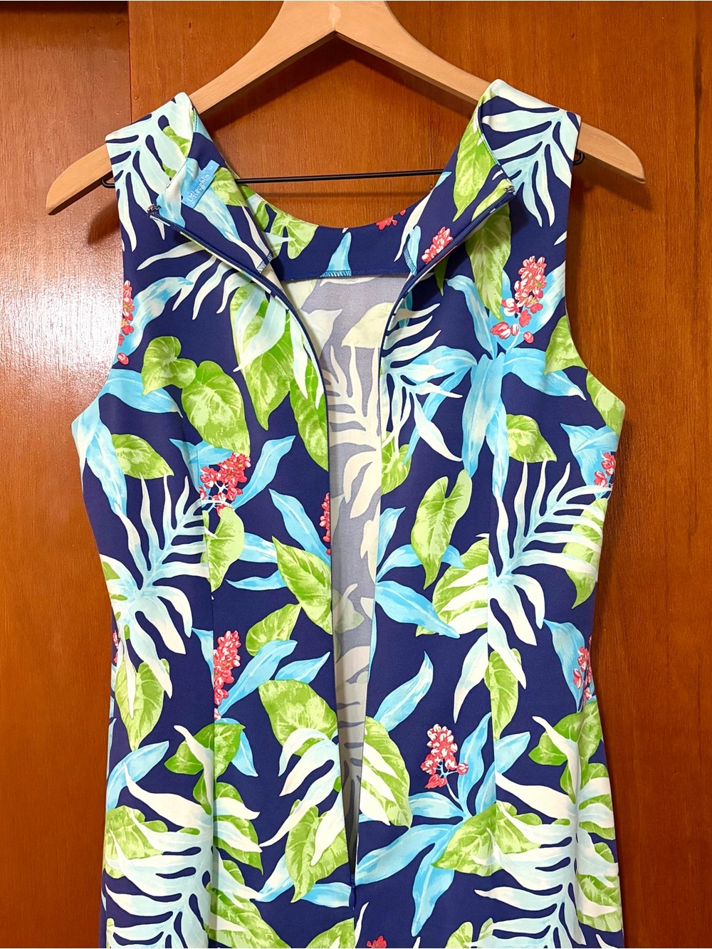 J. McLaughlin Sleeveless Dress Catalina Cloth Tropical Floral Palm Print Sheath - Picture 6 of 11